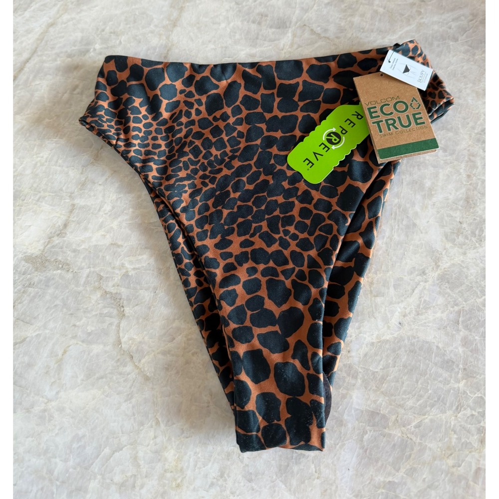 Volcom Eco True High Waisted Skimpy Bikini Bottom Leopard Print XS NWT